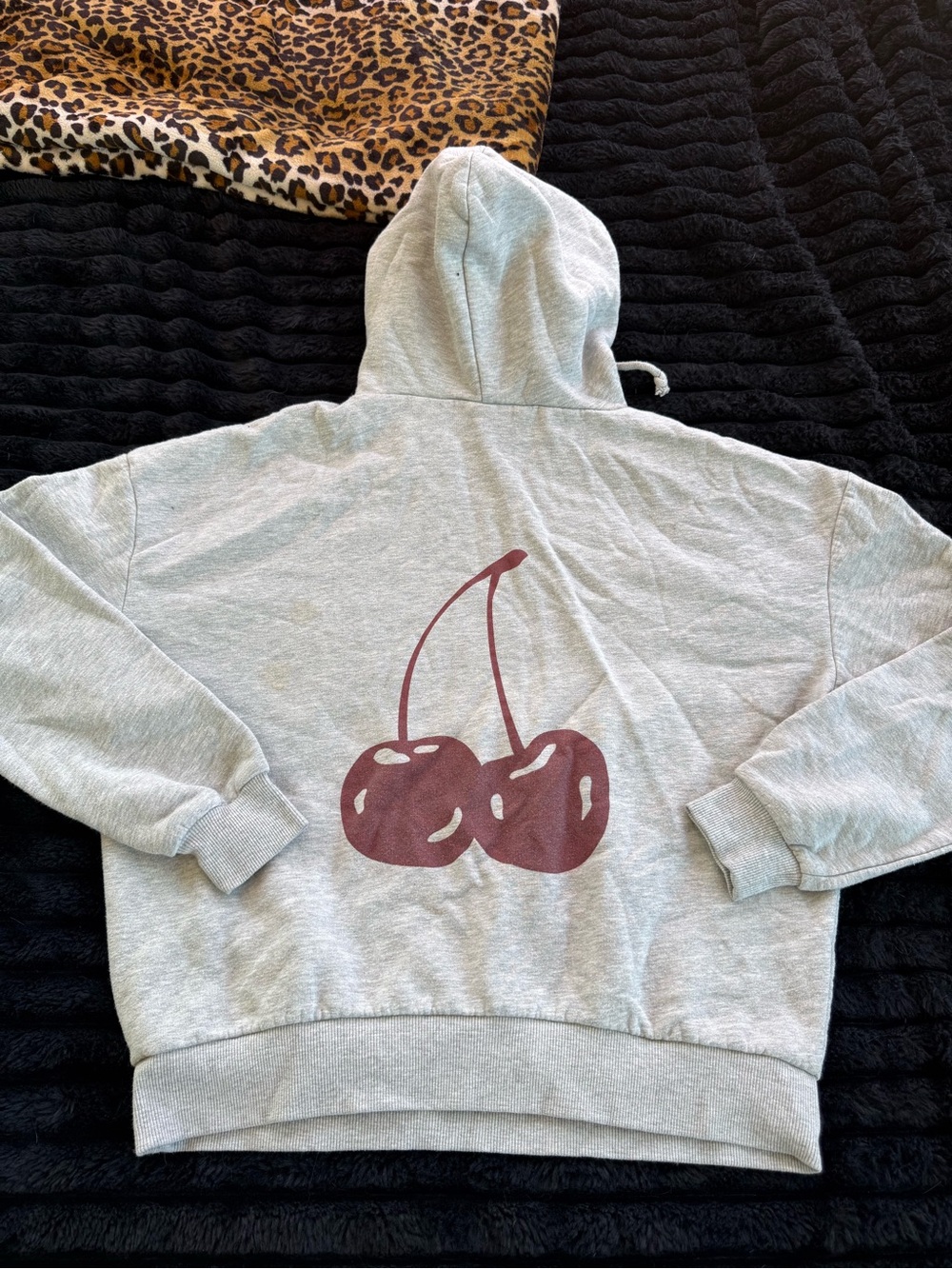 Gray Hoodie with Maroon Cherry Graphic